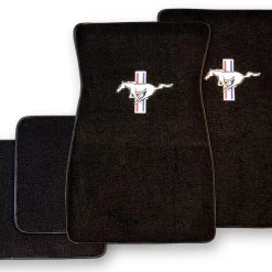 Mustang Auto Parts FLOOR MATS CARPET MUSTANG HORSE & TRIBAR BLACK